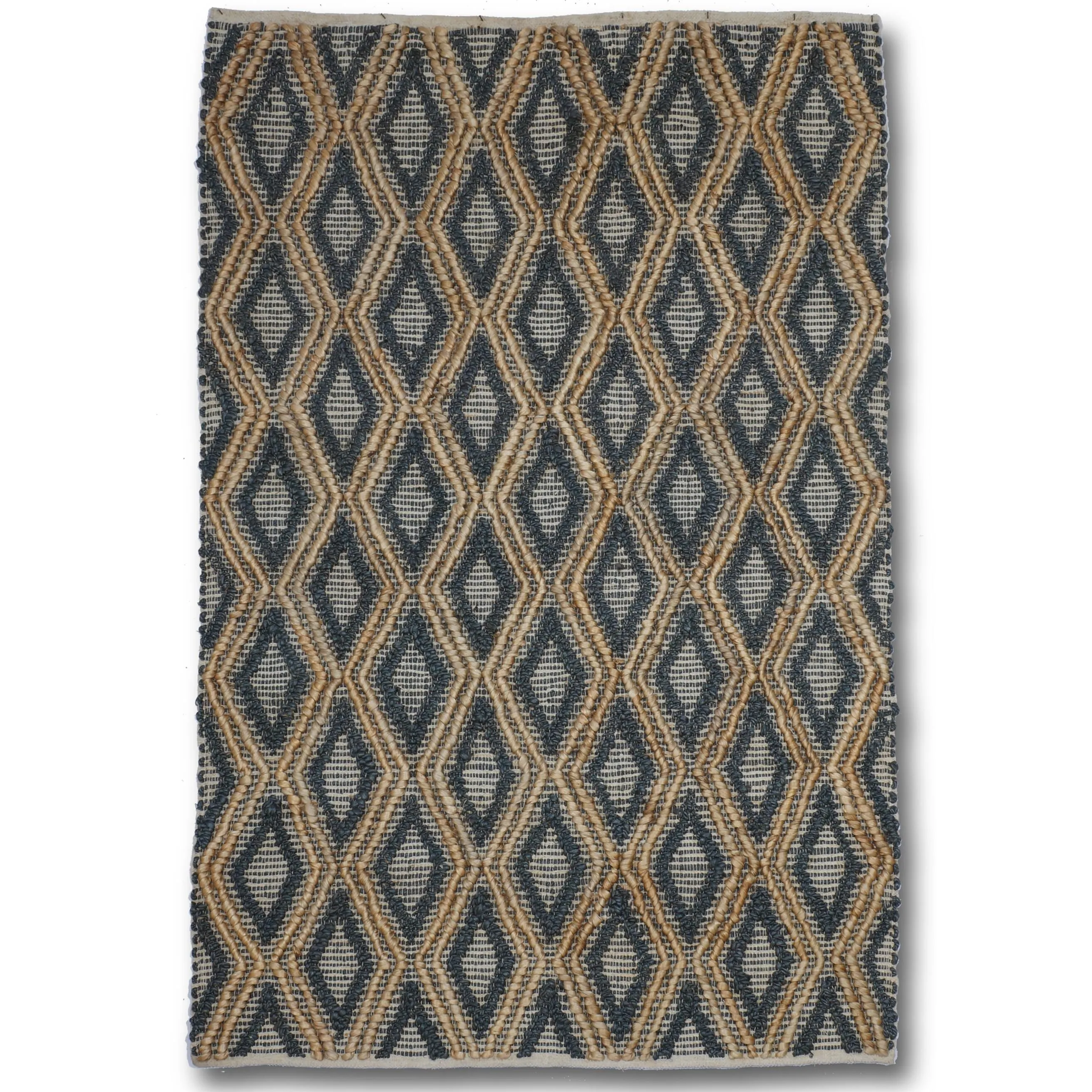 Handwoven Navy Blue/Brown Geometric Flatweave Indoor Jute Area Rug