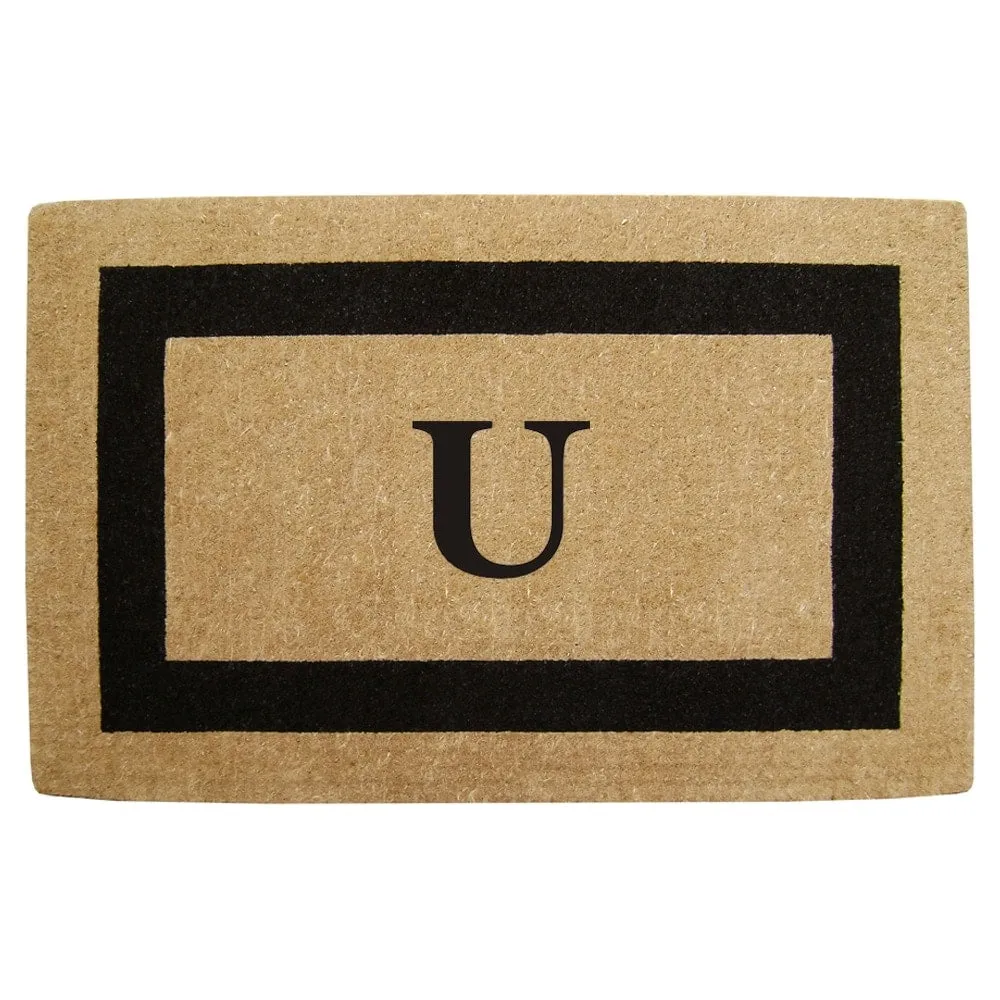 Heavy-duty Coir Fiber Single Black Framed Letter Monogrammed Doormat - 30 inches x 48 inches