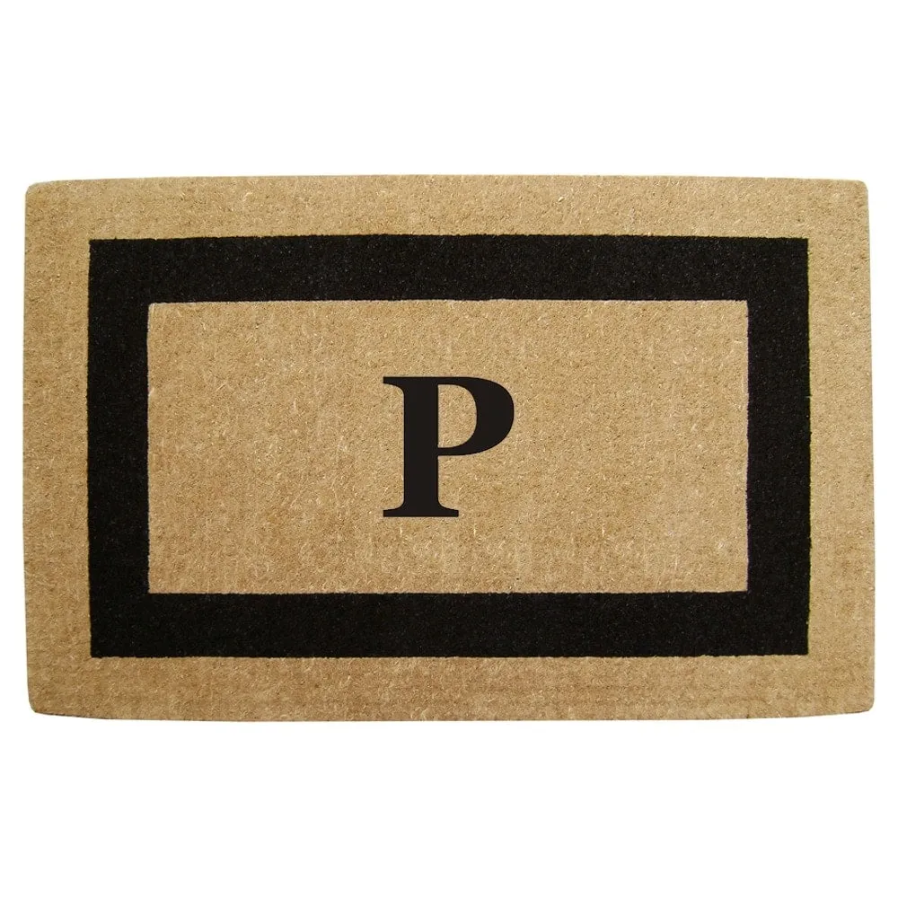 Heavy-duty Coir Fiber Single Black Framed Letter Monogrammed Doormat - 30 inches x 48 inches