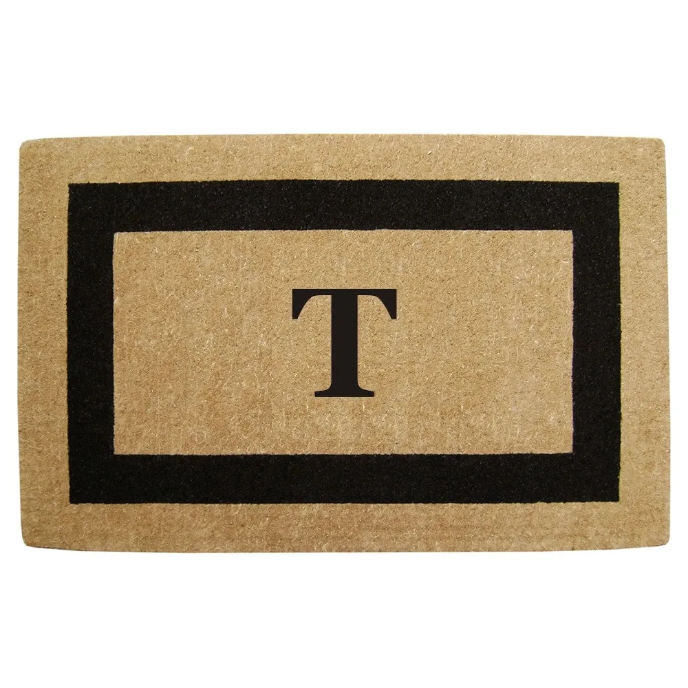 Heavy-duty Coir Fiber Single Black Framed Letter Monogrammed Doormat - 30 inches x 48 inches