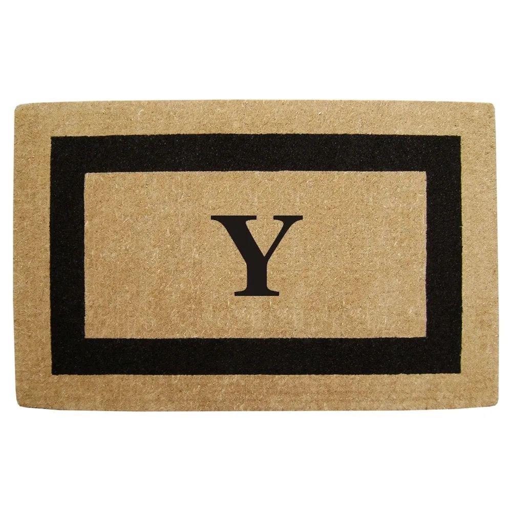 Heavy-duty Coir Fiber Single Black Framed Letter Monogrammed Doormat - 30 inches x 48 inches