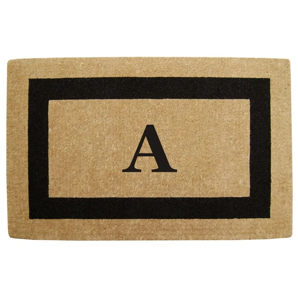 Heavy-duty Coir Fiber Single Black Framed Letter Monogrammed Doormat - 30 inches x 48 inches