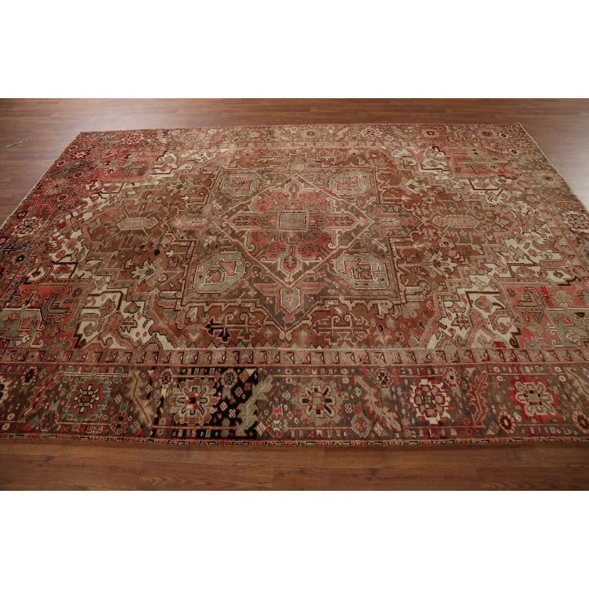 Heriz Persian Vintage Area Rug Handmade Traditional Orange Wool Carpet - 7'3x 10'0