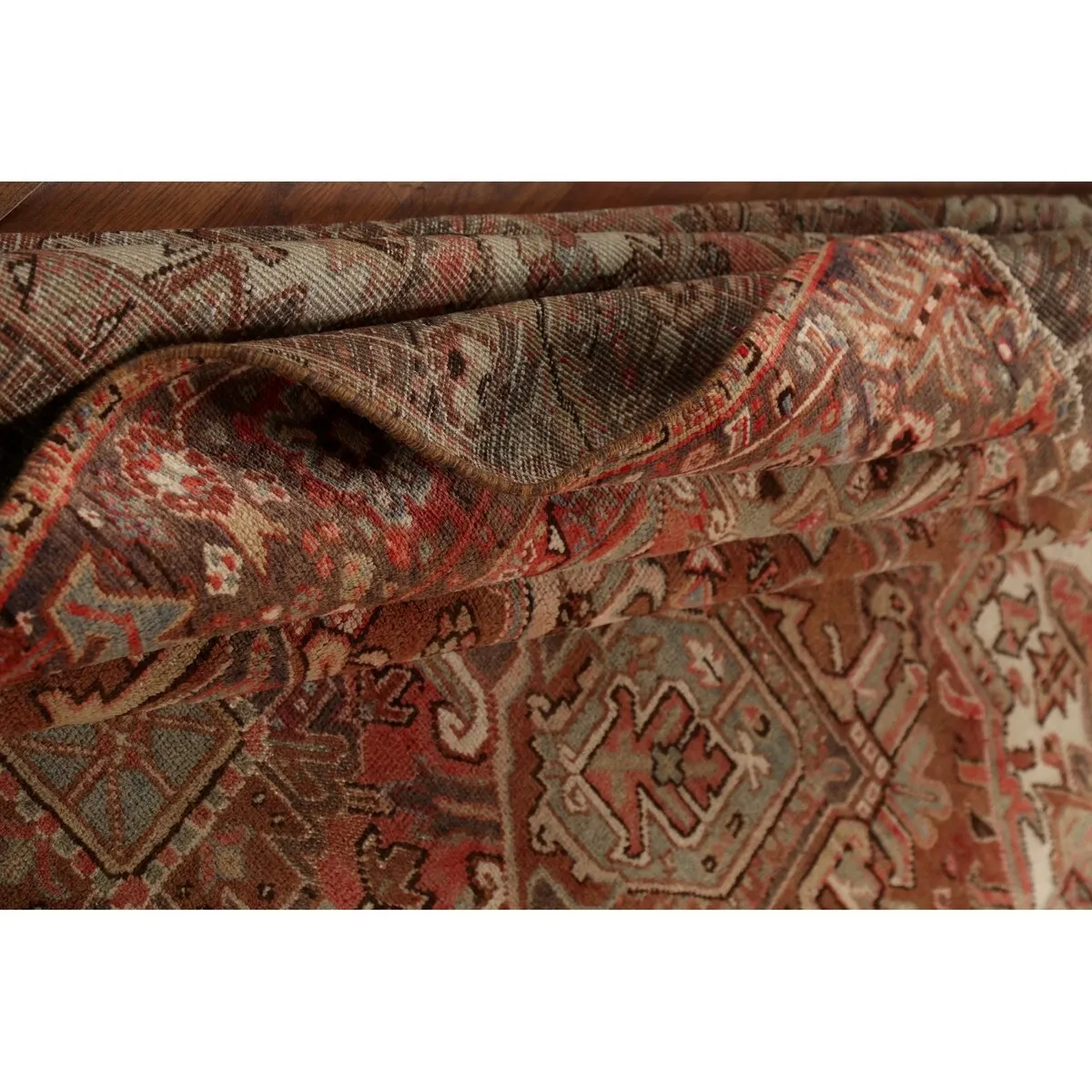 Heriz Persian Vintage Area Rug Handmade Traditional Orange Wool Carpet - 7'3x 10'0