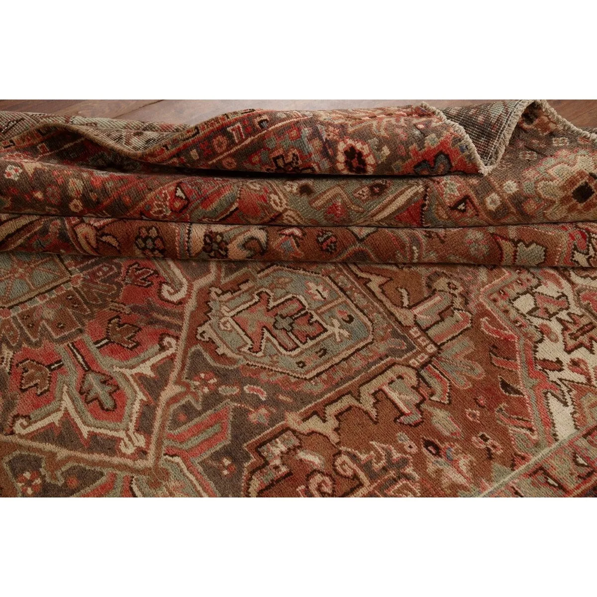 Heriz Persian Vintage Area Rug Handmade Traditional Orange Wool Carpet - 7'3x 10'0