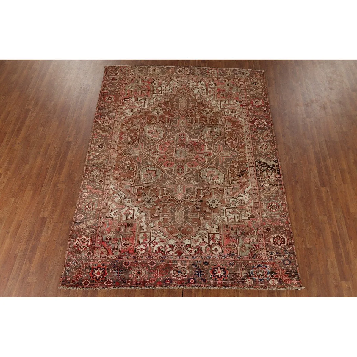 Heriz Persian Vintage Area Rug Handmade Traditional Orange Wool Carpet - 7'3x 10'0