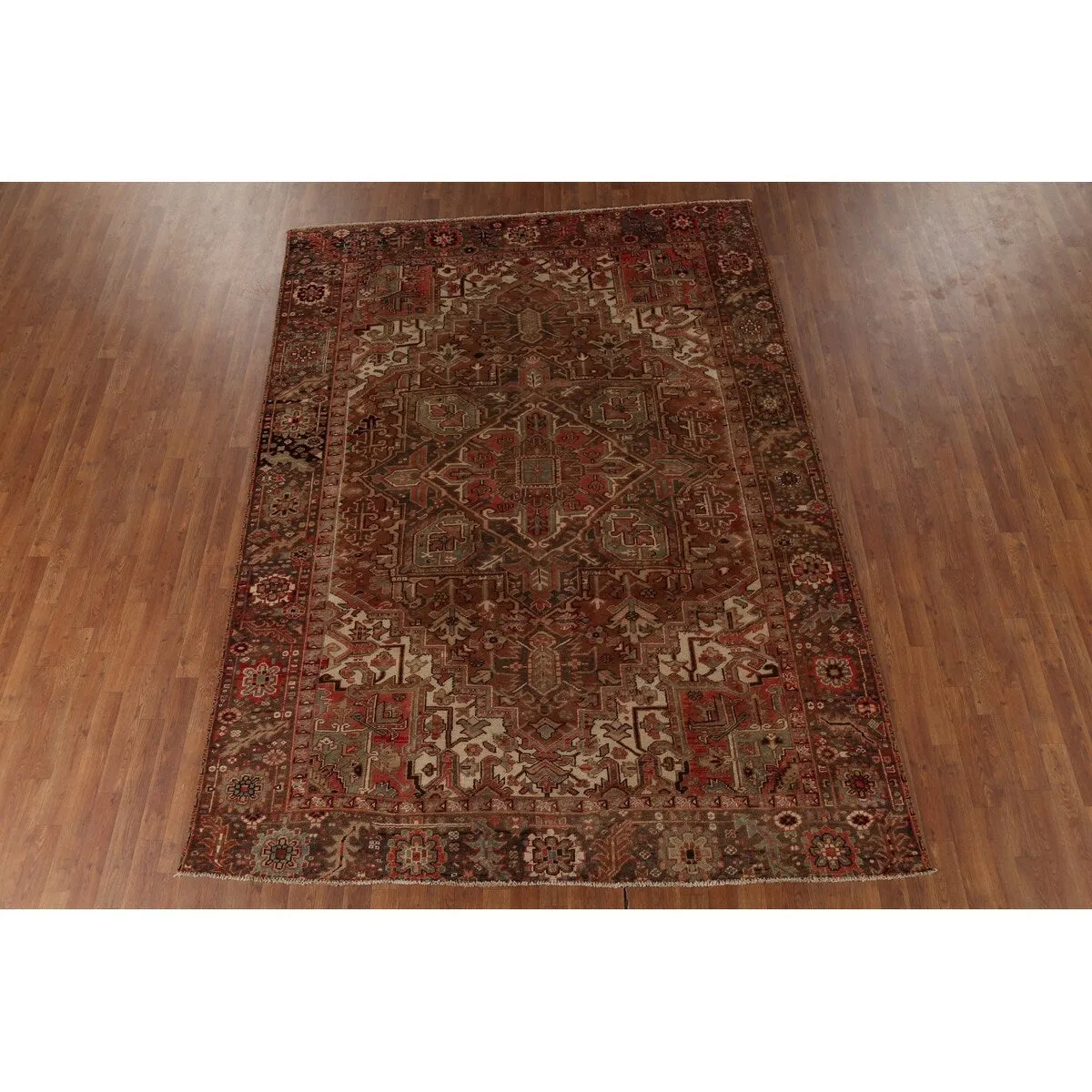 Heriz Persian Vintage Area Rug Handmade Traditional Orange Wool Carpet - 7'3x 10'0