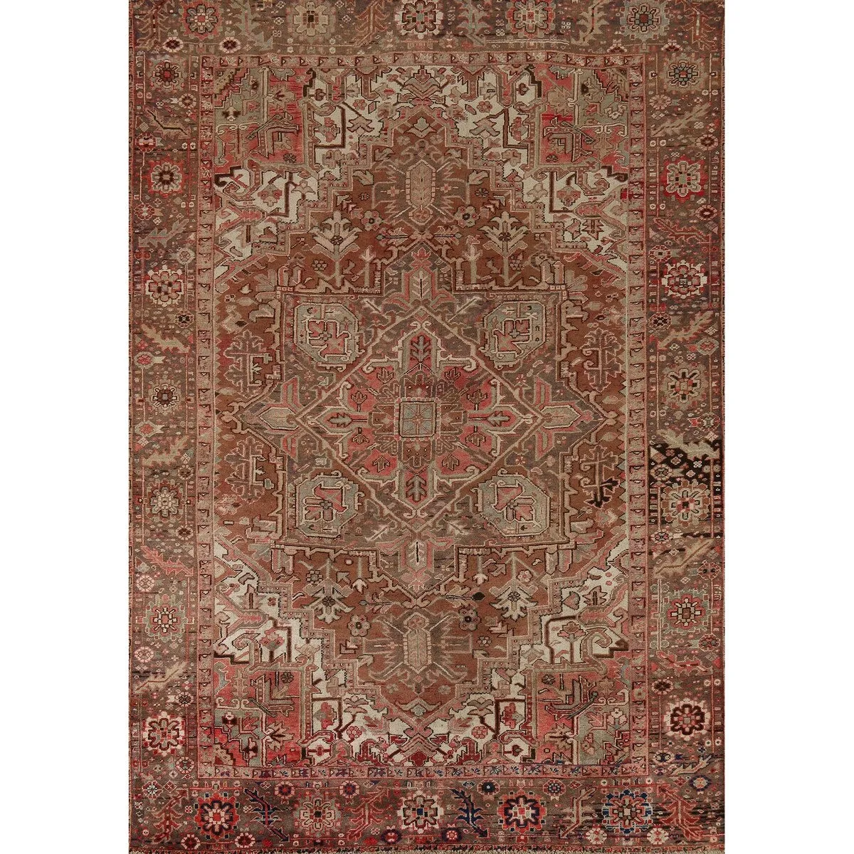 Heriz Persian Vintage Area Rug Handmade Traditional Orange Wool Carpet - 7'3x 10'0
