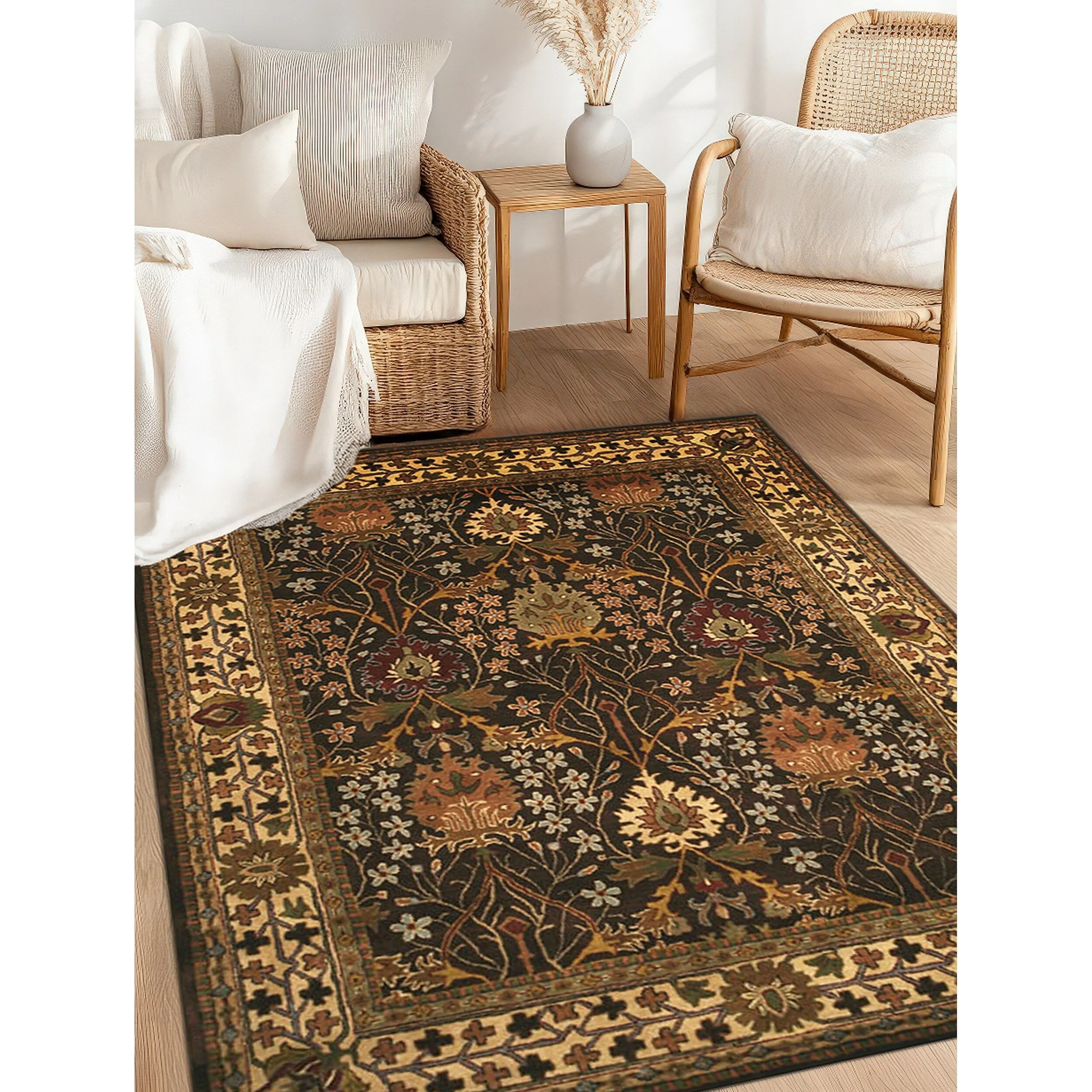 Home Decor Brown Hand-Tufted Wool Morris Rug by EORC Luxurious and Stylish Area Rug for Adding Warmth and Timeless Elegance