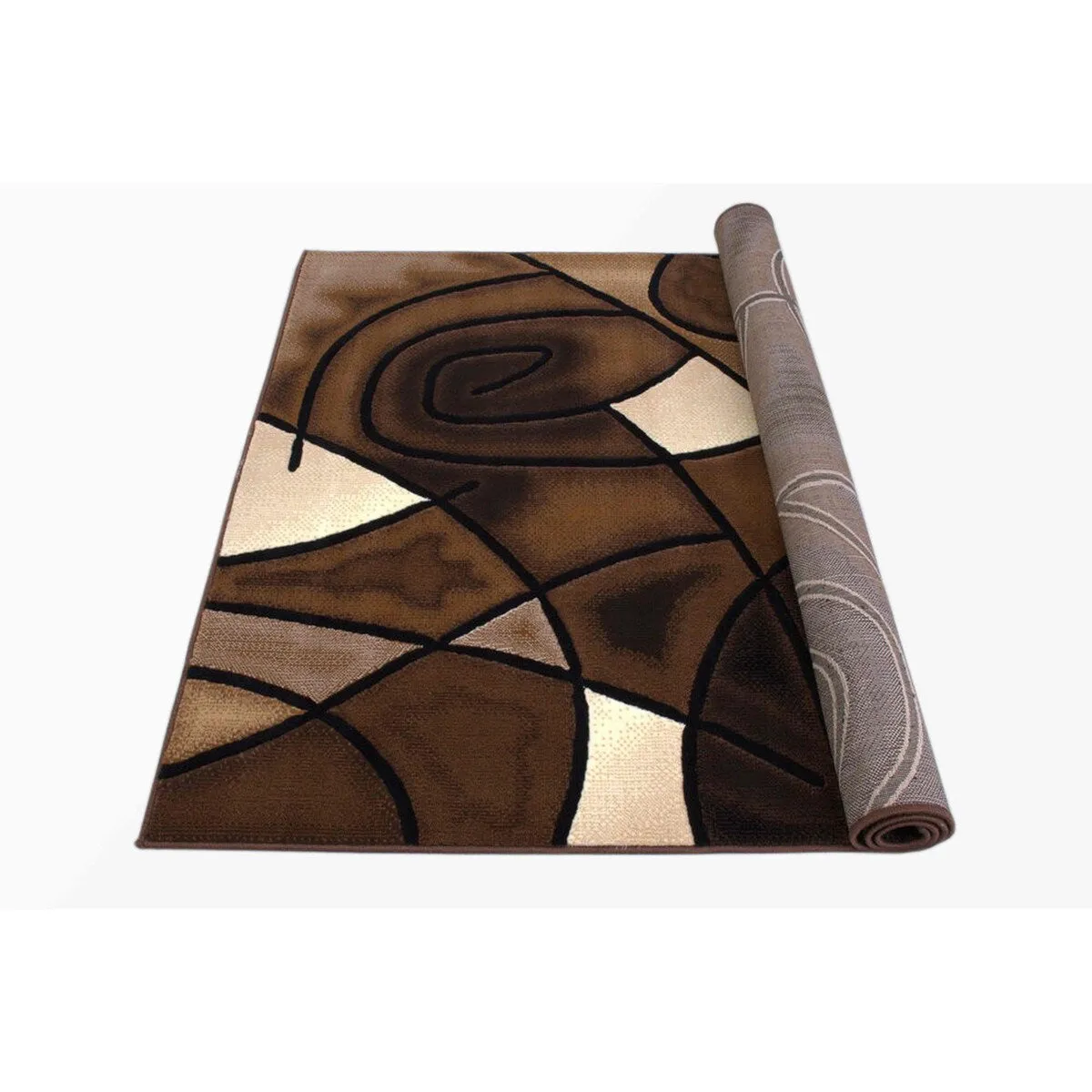HR Chocolate Brown/Beige/Mocha/Black/Abstract Area Rug Modern Contemporary Circles / Wavey Swirls Pattern