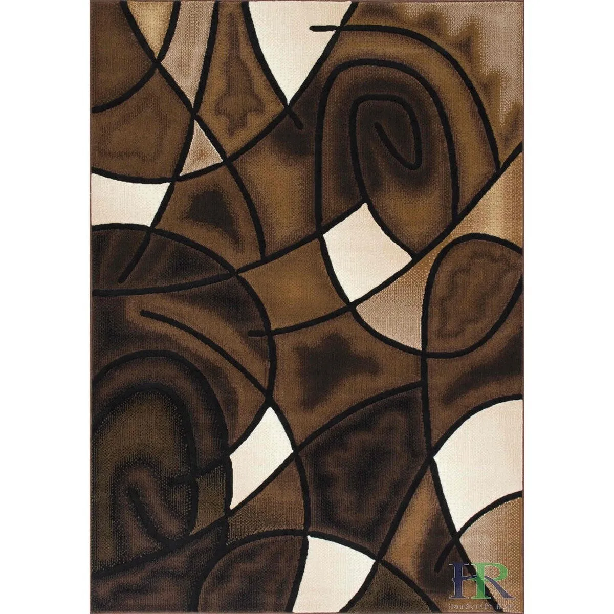 HR Chocolate Brown/Beige/Mocha/Black/Abstract Area Rug Modern Contemporary Circles / Wavey Swirls Pattern