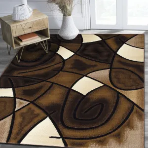 HR Chocolate Brown/Beige/Mocha/Black/Abstract Area Rug Modern Contemporary Circles / Wavey Swirls Pattern