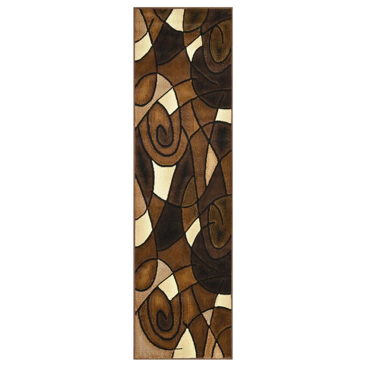 HR Chocolate Brown/Beige/Mocha/Black/Abstract Area Rug Modern Contemporary Circles / Wavey Swirls Pattern