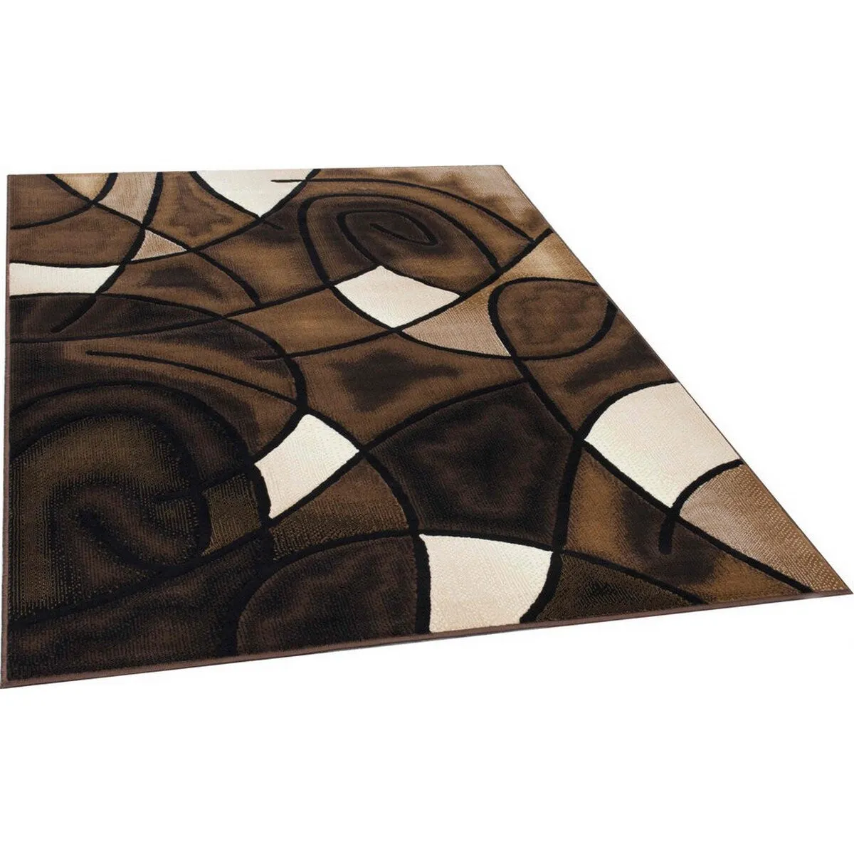 HR Chocolate Brown/Beige/Mocha/Black/Abstract Area Rug Modern Contemporary Circles / Wavey Swirls Pattern