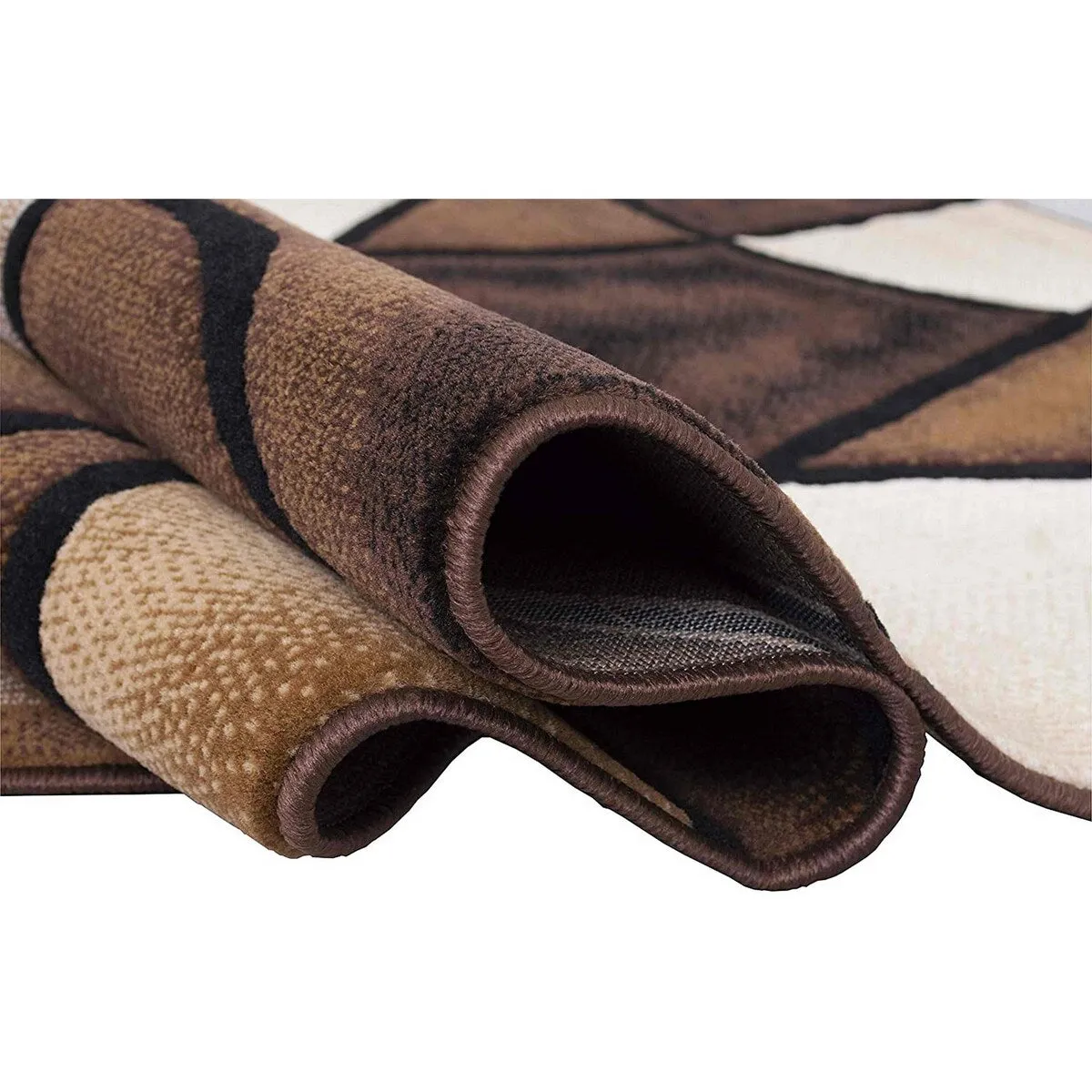 HR Chocolate Brown/Beige/Mocha/Black/Abstract Area Rug Modern Contemporary Circles / Wavey Swirls Pattern
