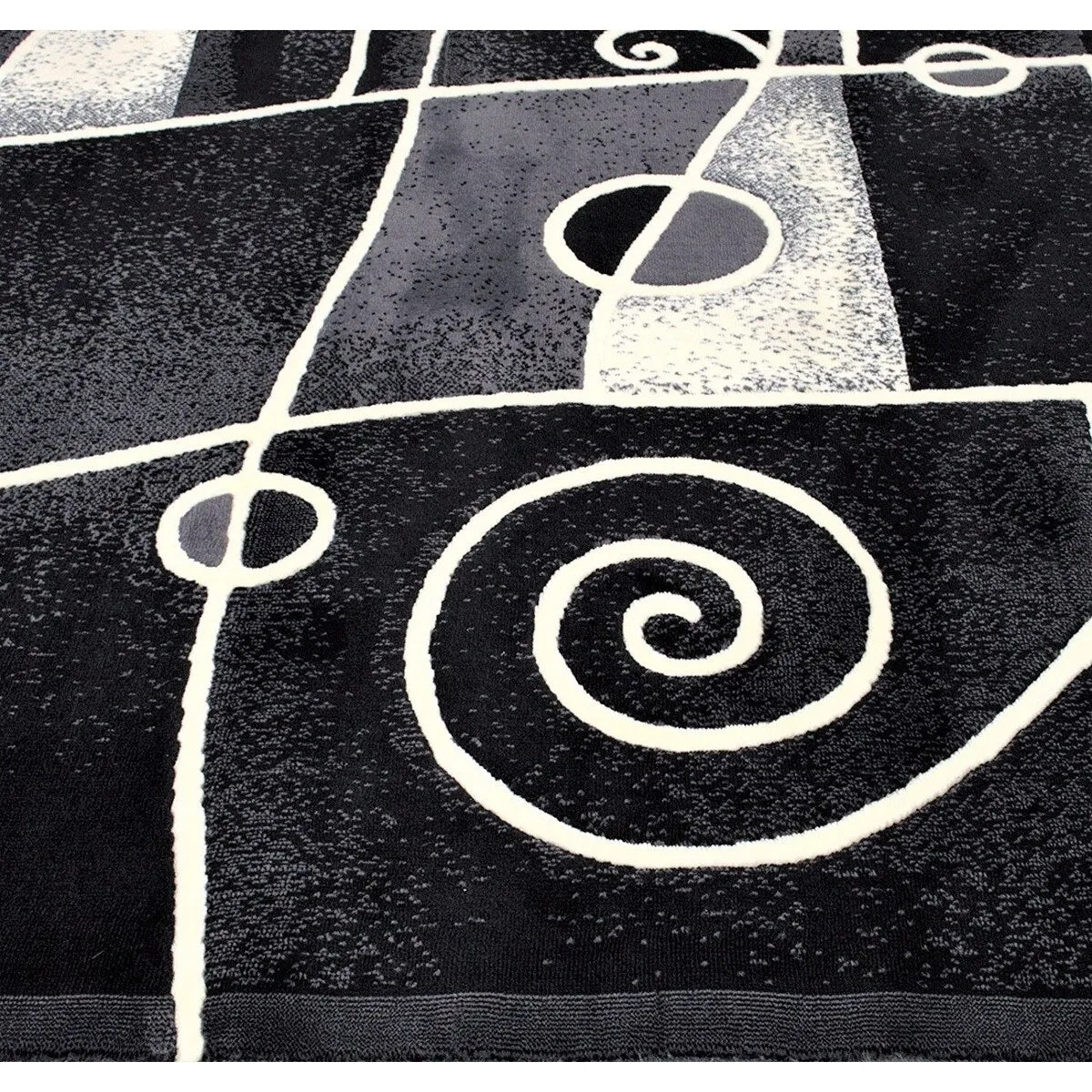 HR Gray. Black. Ivory and Multi Modern Contemporary Area Rugs-Abstract with Wavy Swirls -Shed Free