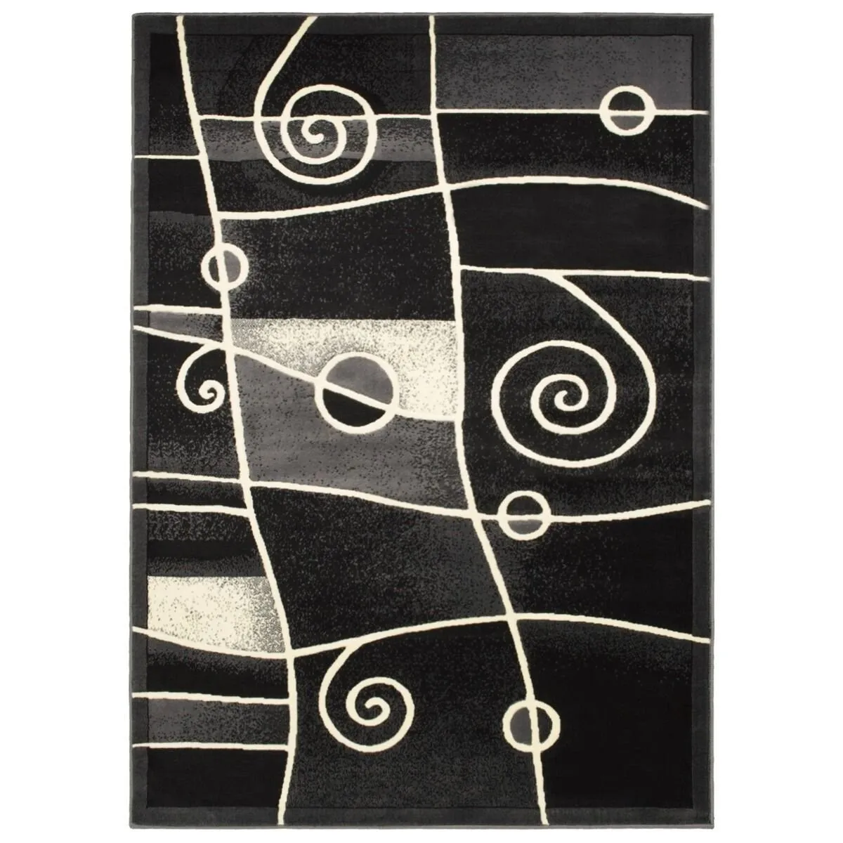 HR Gray. Black. Ivory and Multi Modern Contemporary Area Rugs-Abstract with Wavy Swirls -Shed Free