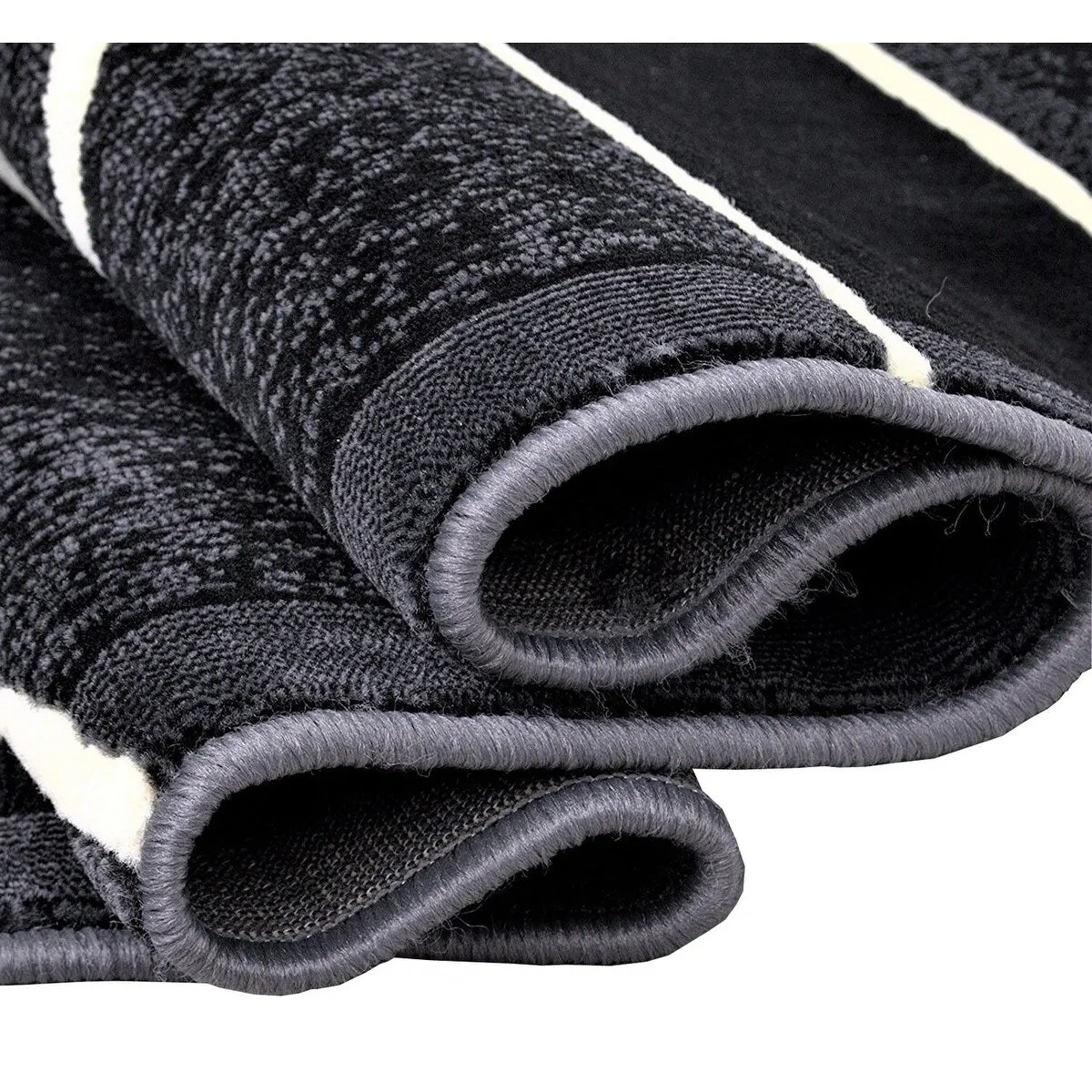 HR Gray. Black. Ivory and Multi Modern Contemporary Area Rugs-Abstract with Wavy Swirls -Shed Free