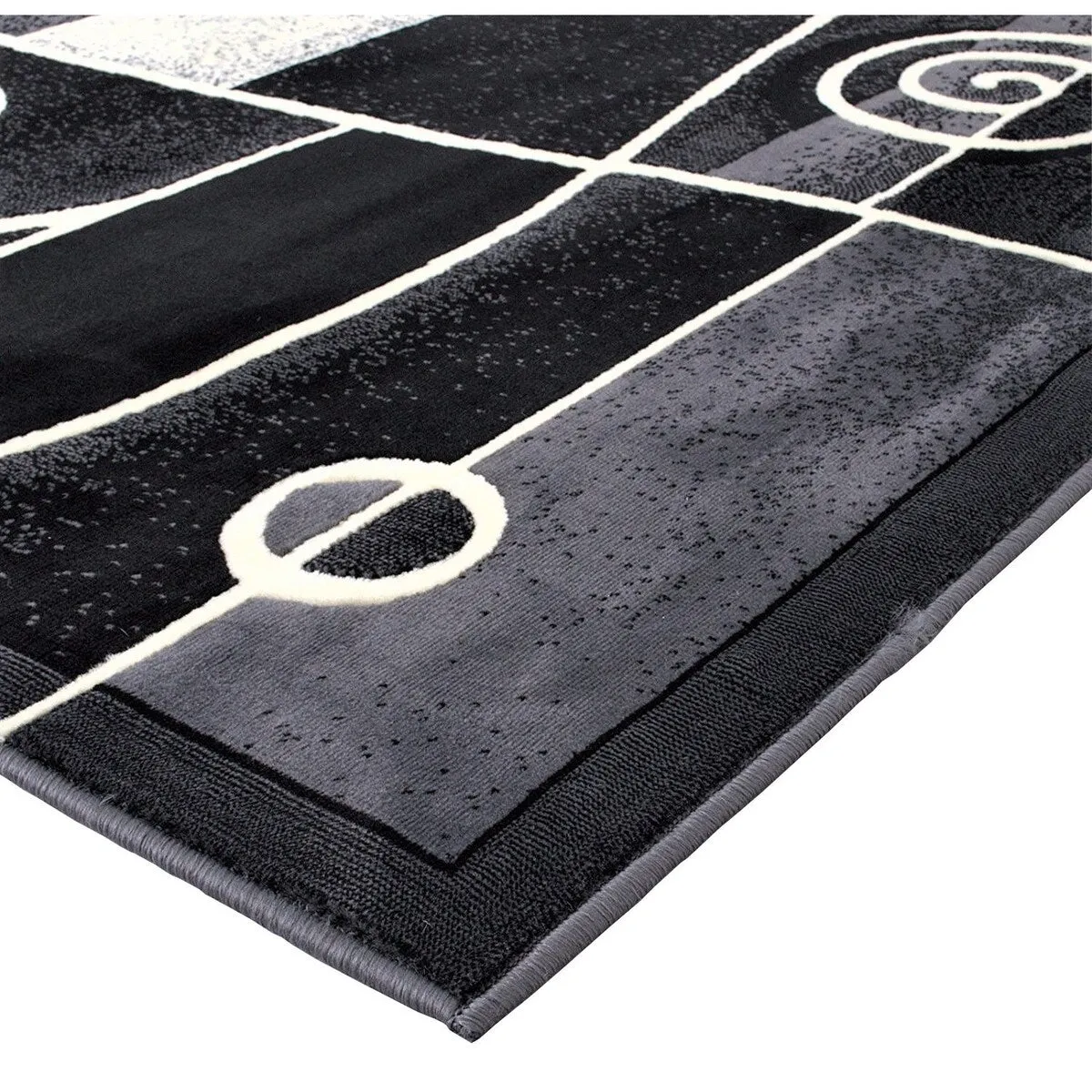 HR Gray. Black. Ivory and Multi Modern Contemporary Area Rugs-Abstract with Wavy Swirls -Shed Free