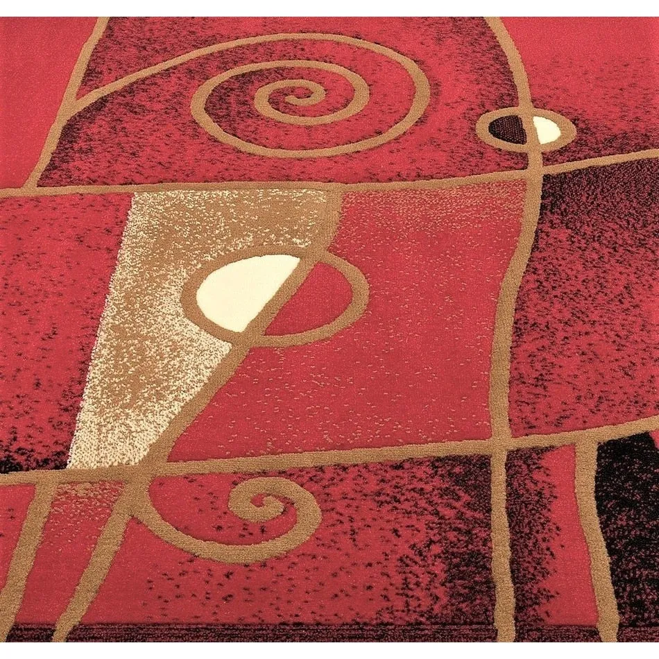 HR Red. Black. Mocha and Multi Modern Contemporary Area Rugs-Abstract with Wavy Swirls -Shed Free