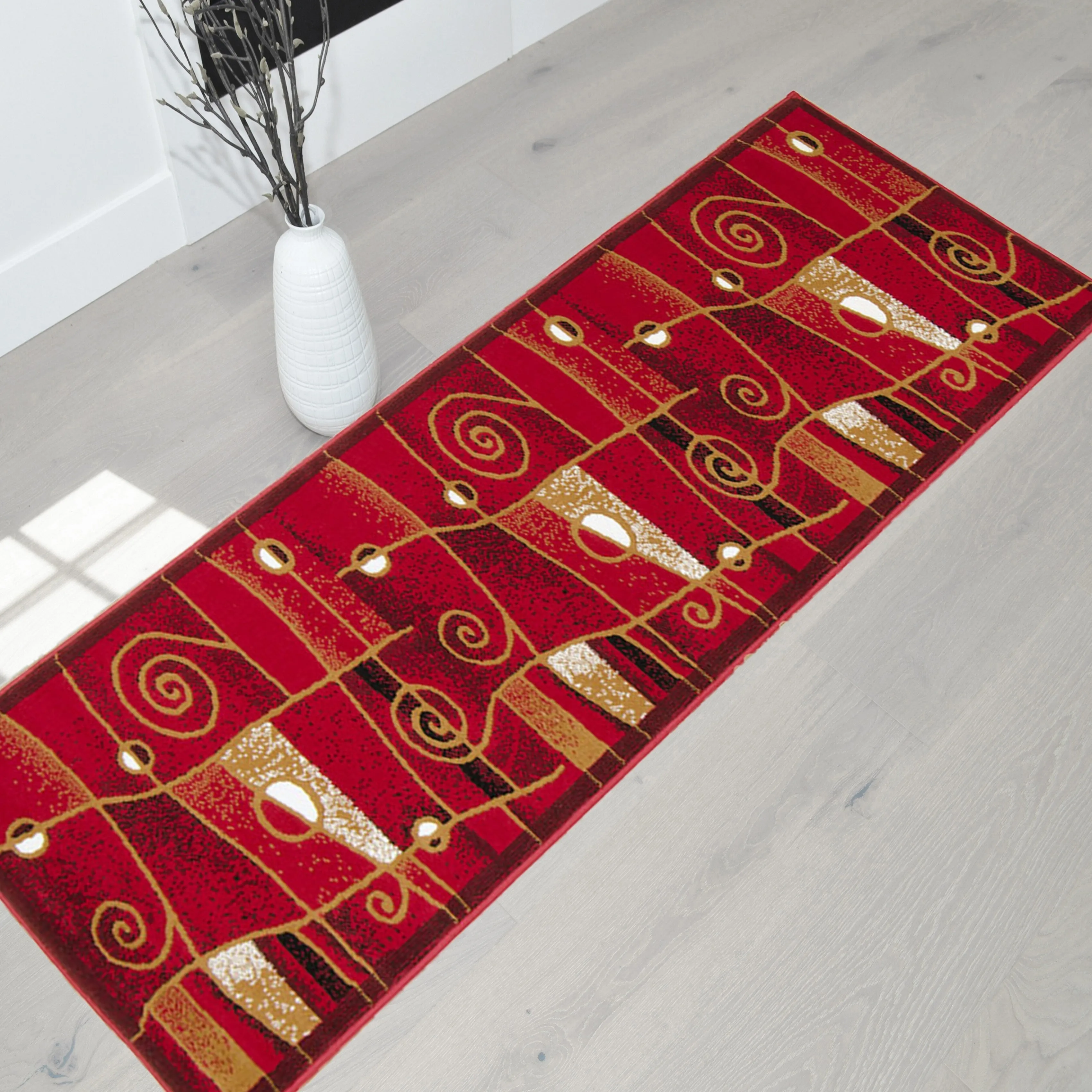 HR Red. Black. Mocha and Multi Modern Contemporary Area Rugs-Abstract with Wavy Swirls -Shed Free