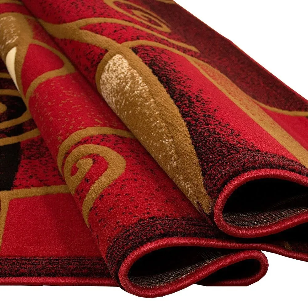 HR Red. Black. Mocha and Multi Modern Contemporary Area Rugs-Abstract with Wavy Swirls -Shed Free