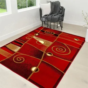 HR Red. Black. Mocha and Multi Modern Contemporary Area Rugs-Abstract with Wavy Swirls -Shed Free