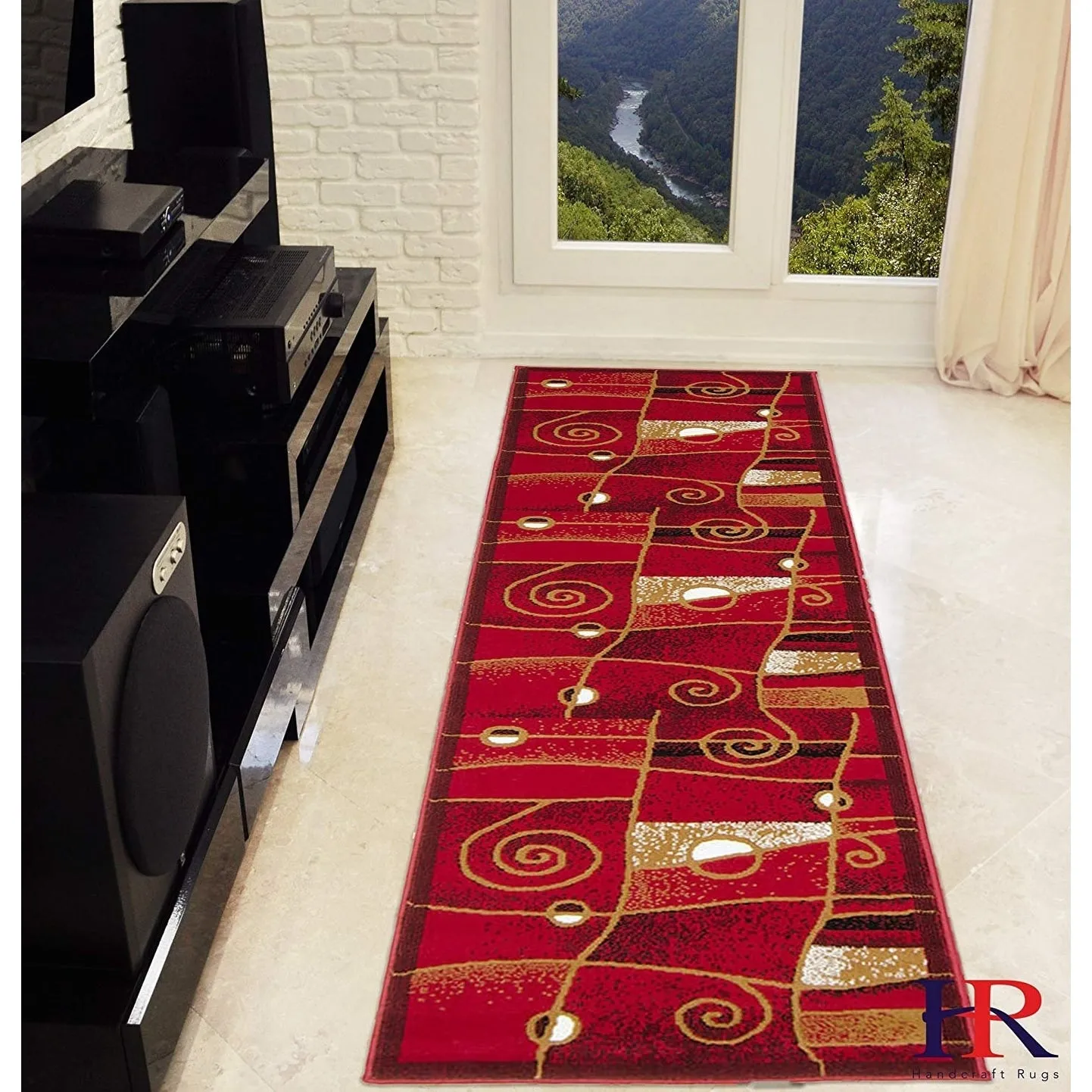 HR Red. Black. Mocha and Multi Modern Contemporary Area Rugs-Abstract with Wavy Swirls -Shed Free