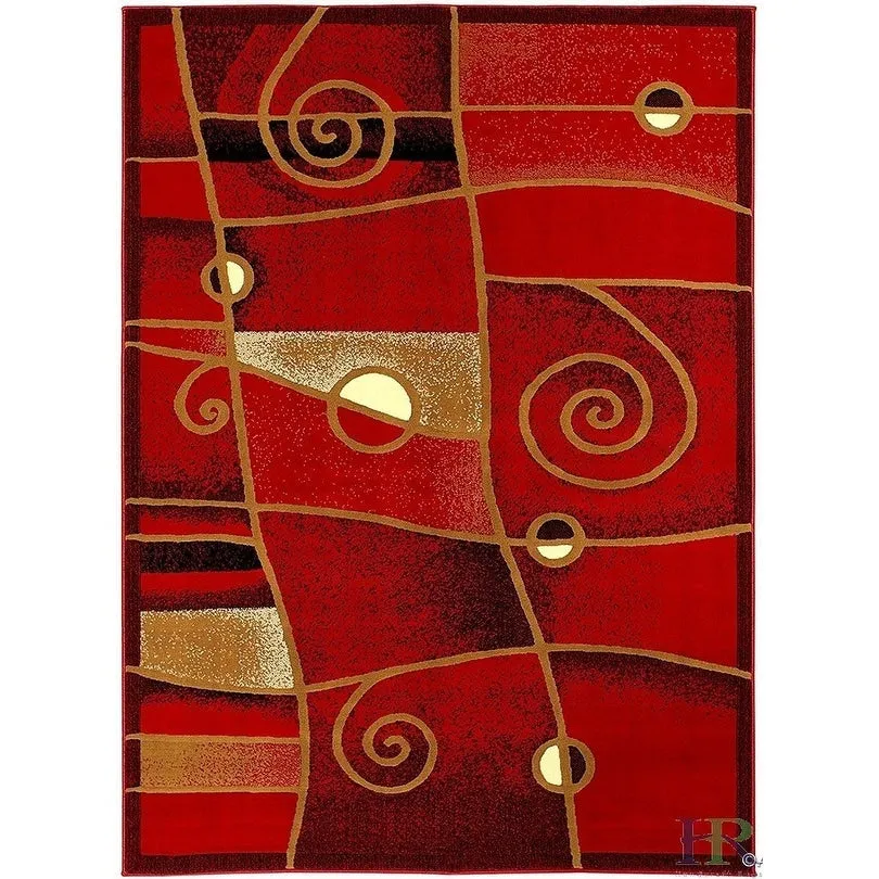 HR Red. Black. Mocha and Multi Modern Contemporary Area Rugs-Abstract with Wavy Swirls -Shed Free