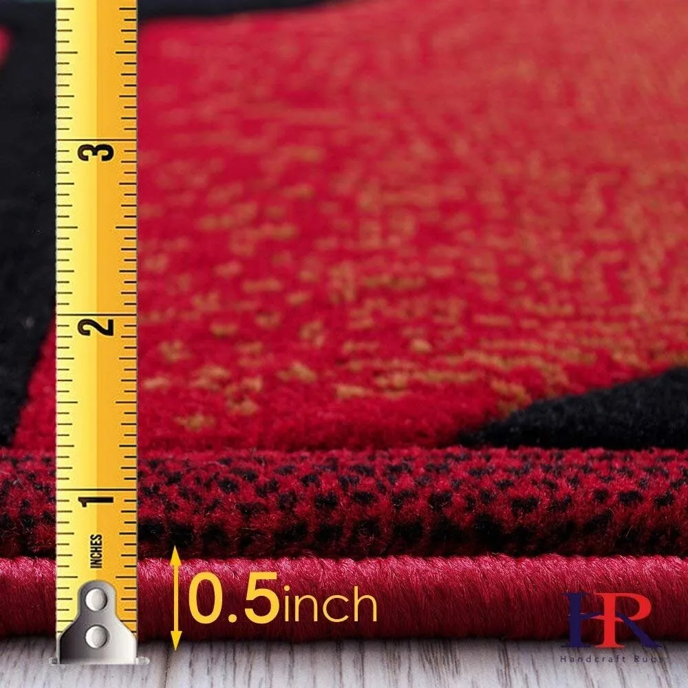 HR Red. Black. Mocha and Multi Modern Contemporary Area Rugs-Abstract with Wavy Swirls -Shed Free