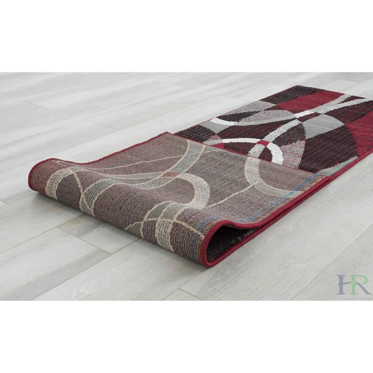 HR Red. Grey. Silver. Black. Abstract Contemporary Modern Design Oval and Circle Pattern Area Rug