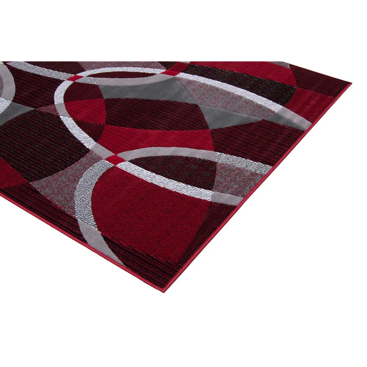 HR Red. Grey. Silver. Black. Abstract Contemporary Modern Design Oval and Circle Pattern Area Rug