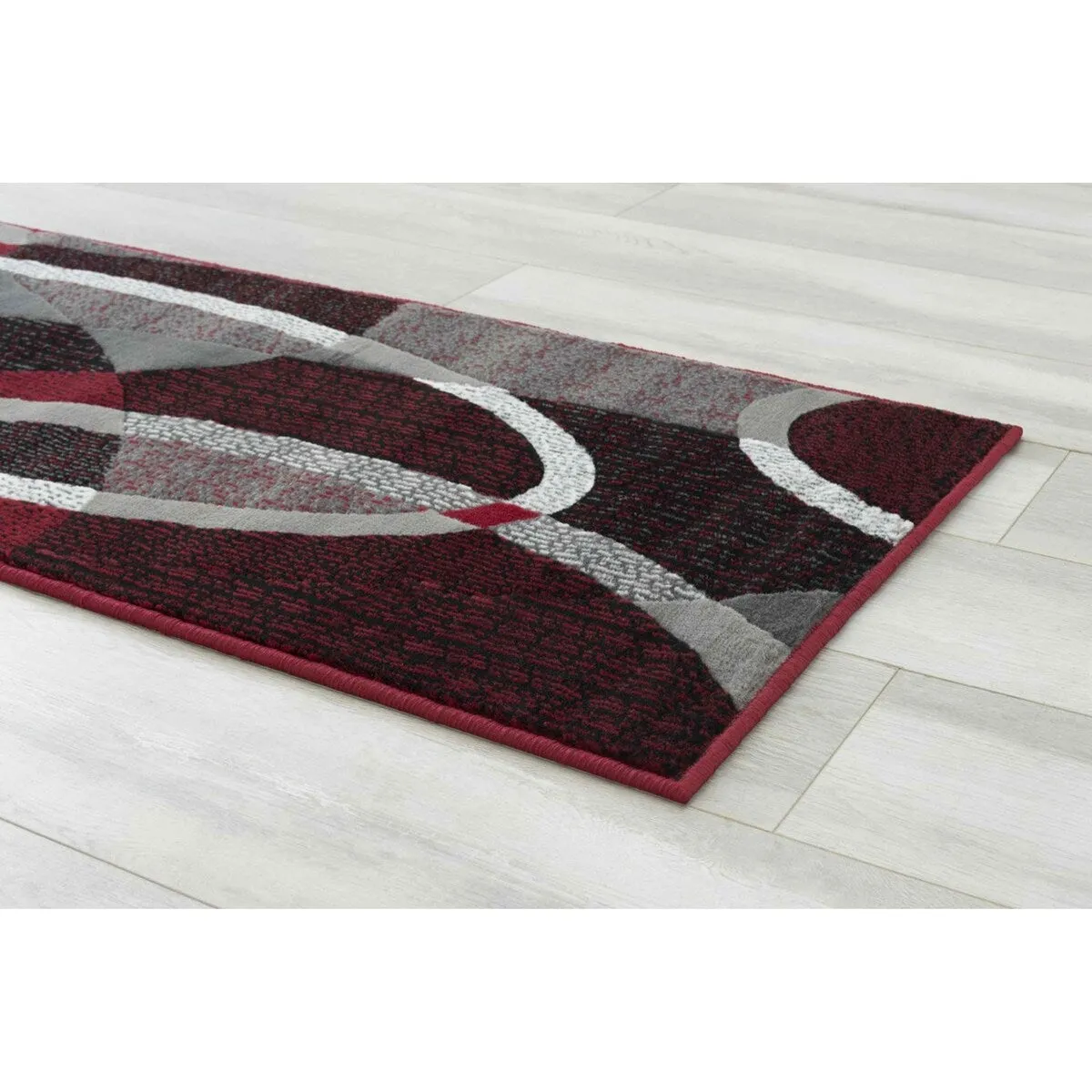 HR Red. Grey. Silver. Black. Abstract Contemporary Modern Design Oval and Circle Pattern Area Rug