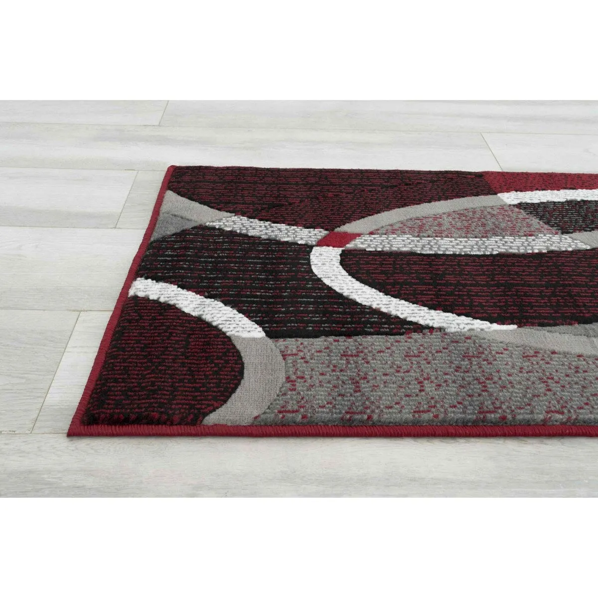 HR Red. Grey. Silver. Black. Abstract Contemporary Modern Design Oval and Circle Pattern Area Rug