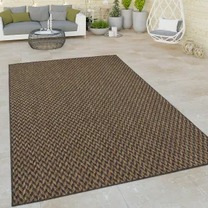 Indoor & Outdoor Rug with Boho Herringbone Pattern in Black and Brown