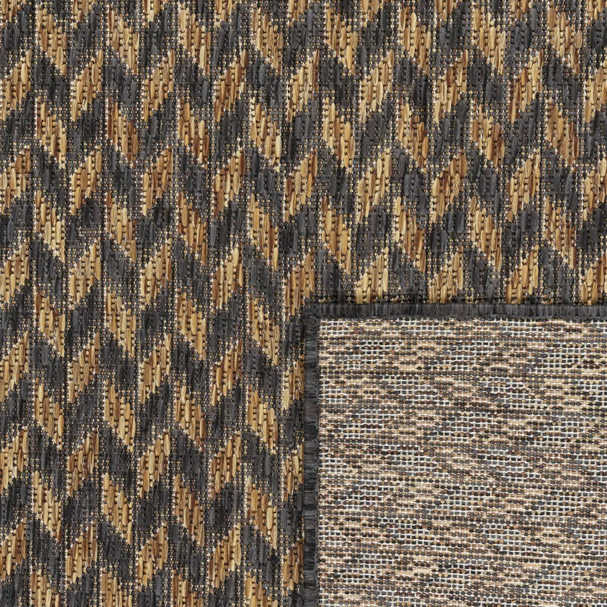 Indoor & Outdoor Rug with Boho Herringbone Pattern in Black and Brown