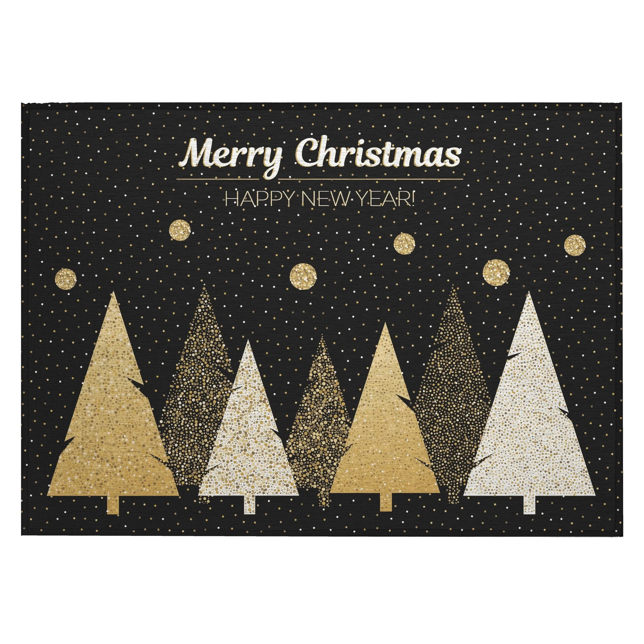 Indoor/ Outdoor Cozy Winter Black Washable Christmas New Year Rug