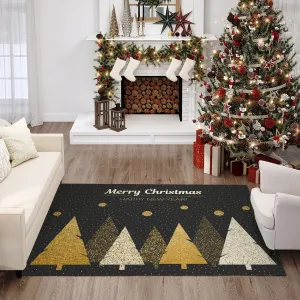 Indoor/ Outdoor Cozy Winter Black Washable Christmas New Year Rug