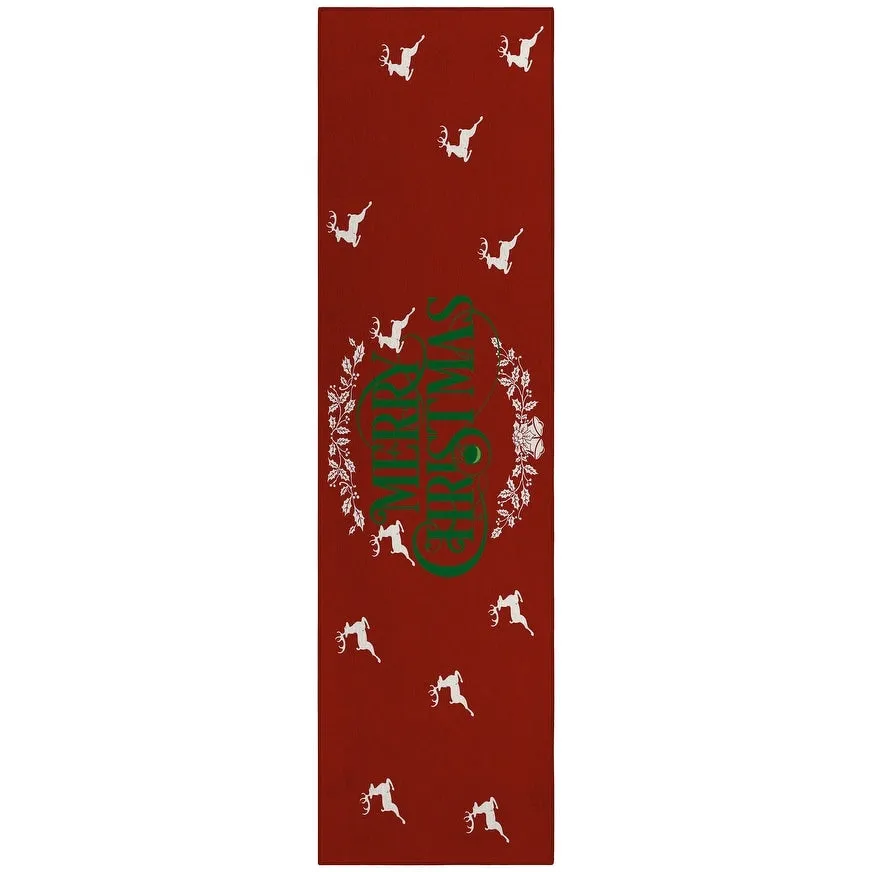 Indoor/ Outdoor Cozy Winter Red Washable Merry Christmas Rug