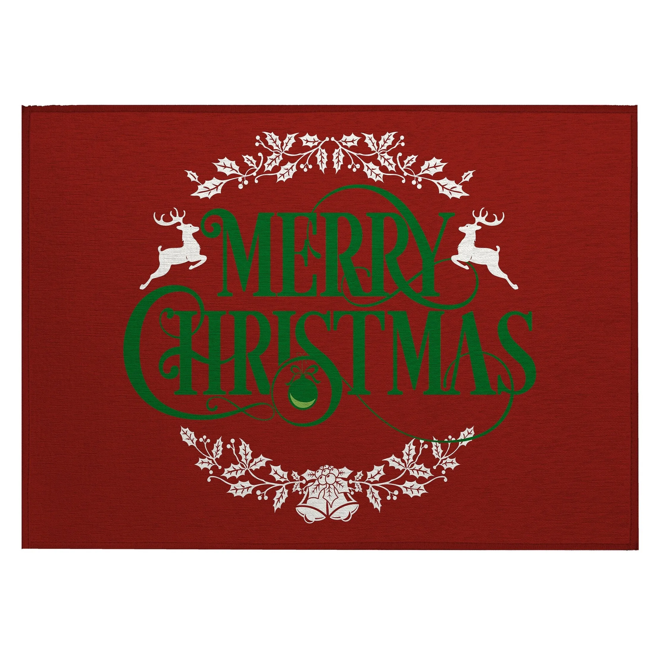 Indoor/ Outdoor Cozy Winter Red Washable Merry Christmas Rug
