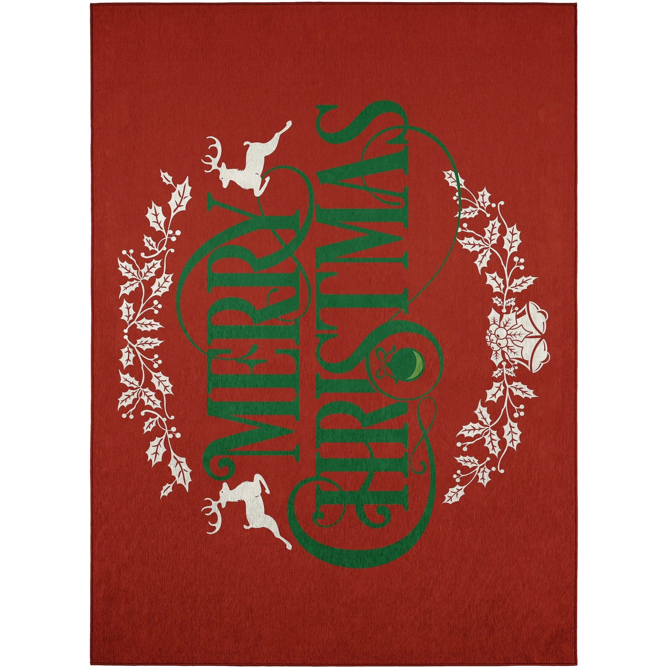 Indoor/ Outdoor Cozy Winter Red Washable Merry Christmas Rug