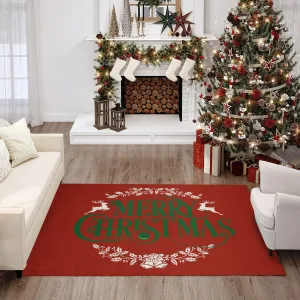 Indoor/ Outdoor Cozy Winter Red Washable Merry Christmas Rug