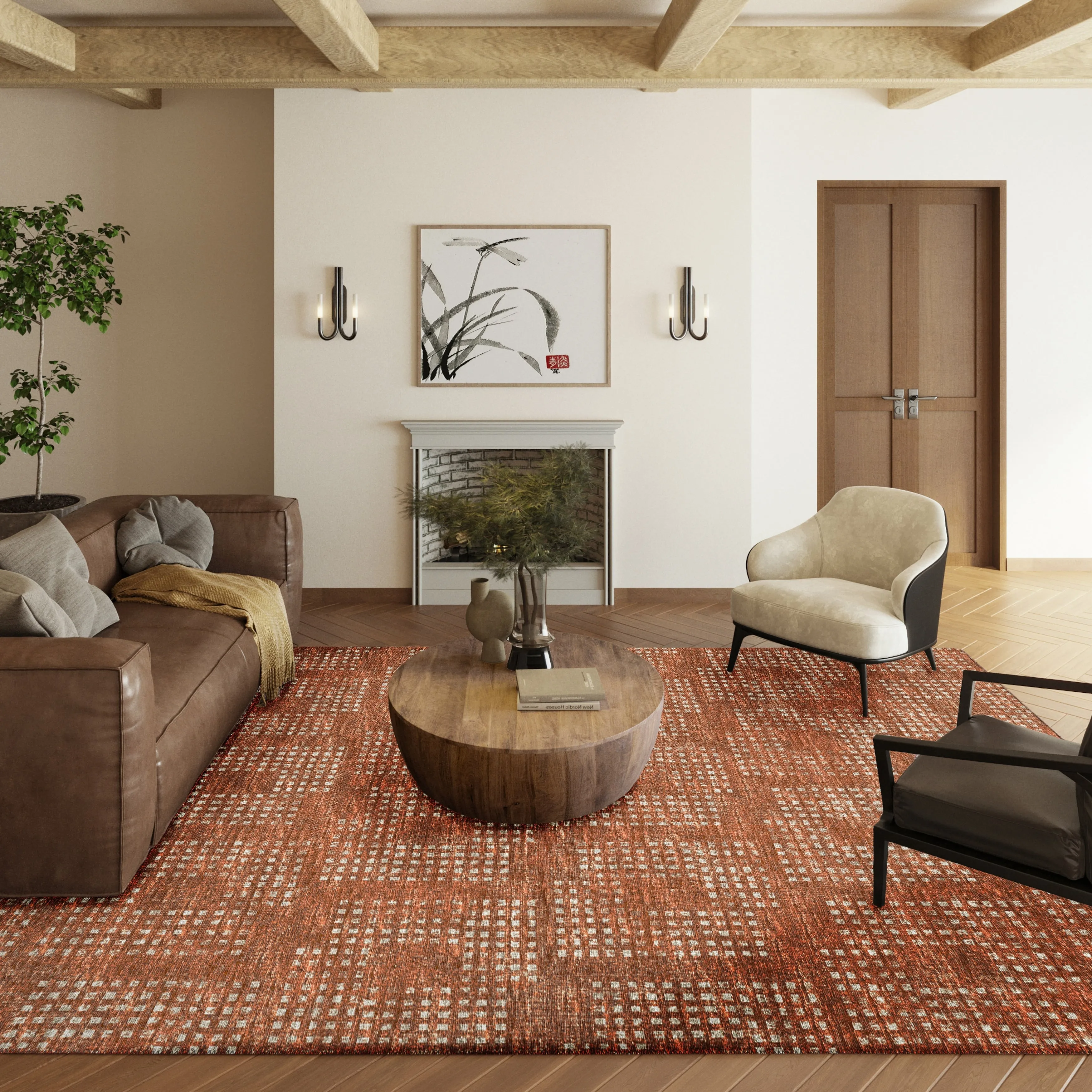 Indoor/ Outdoor Eleanor Modern Houndstooth Washable Rug