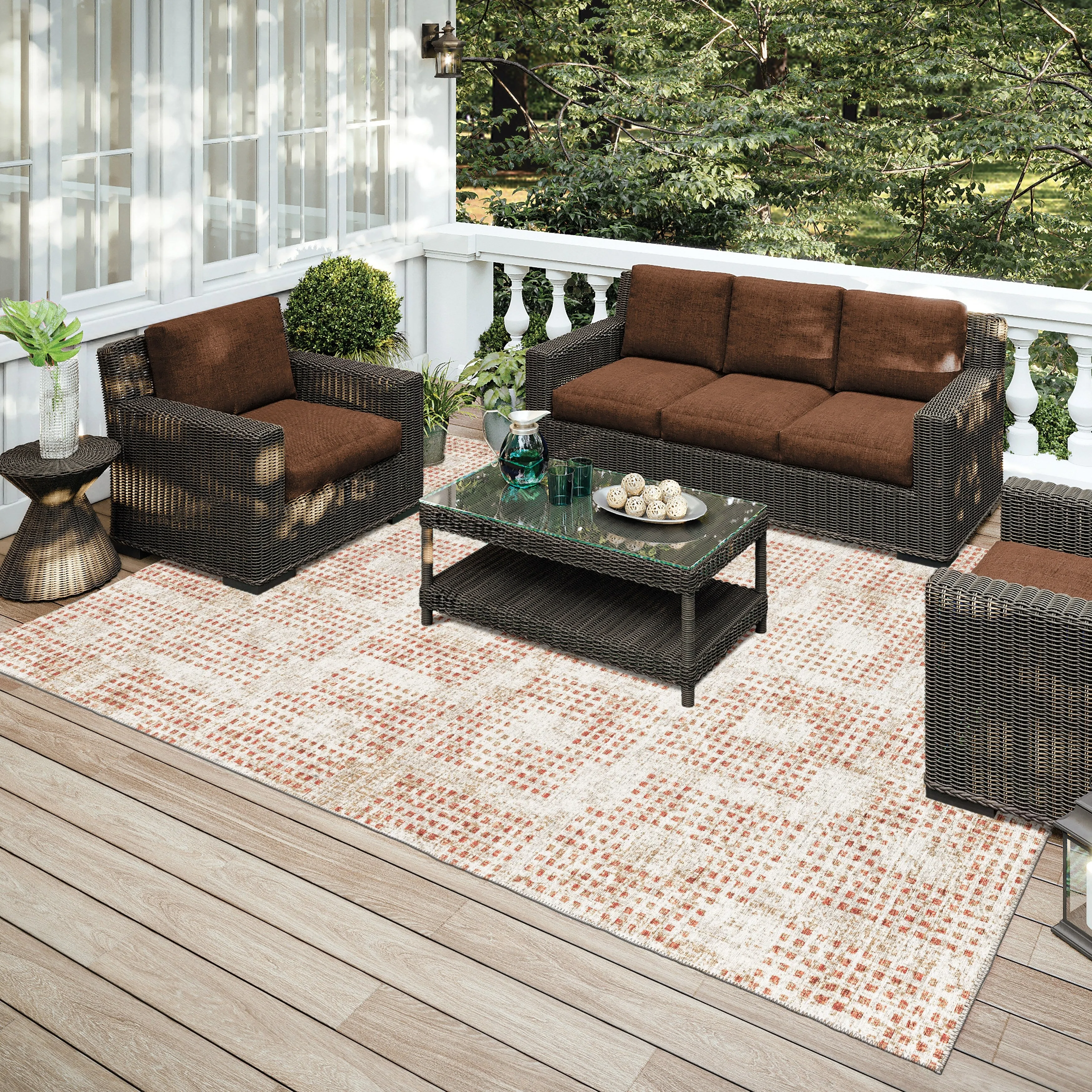 Indoor/ Outdoor Eleanor Modern Houndstooth Washable Rug