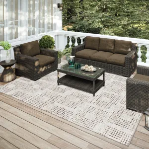 Indoor/ Outdoor Eleanor Modern Houndstooth Washable Rug