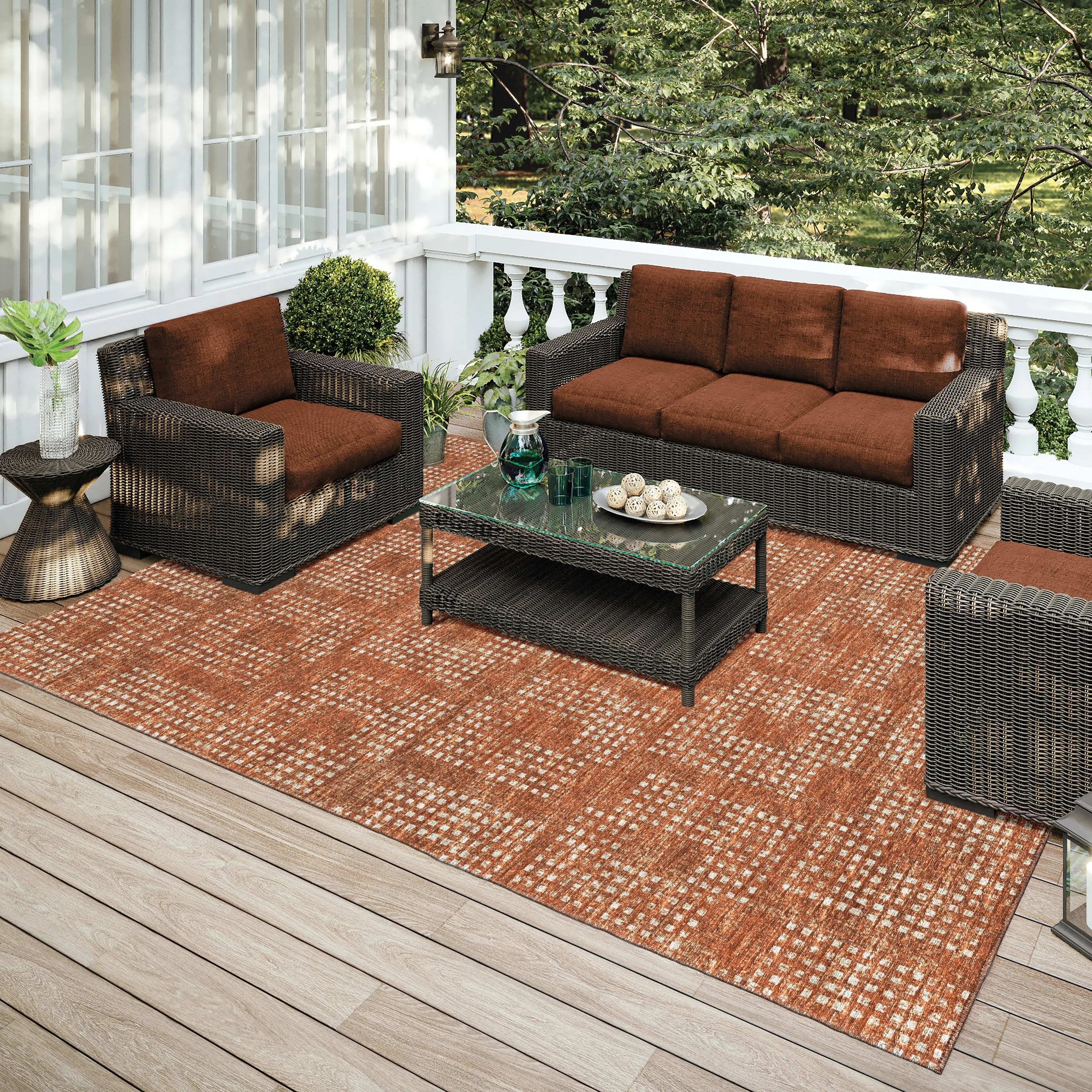 Indoor/ Outdoor Eleanor Modern Houndstooth Washable Rug