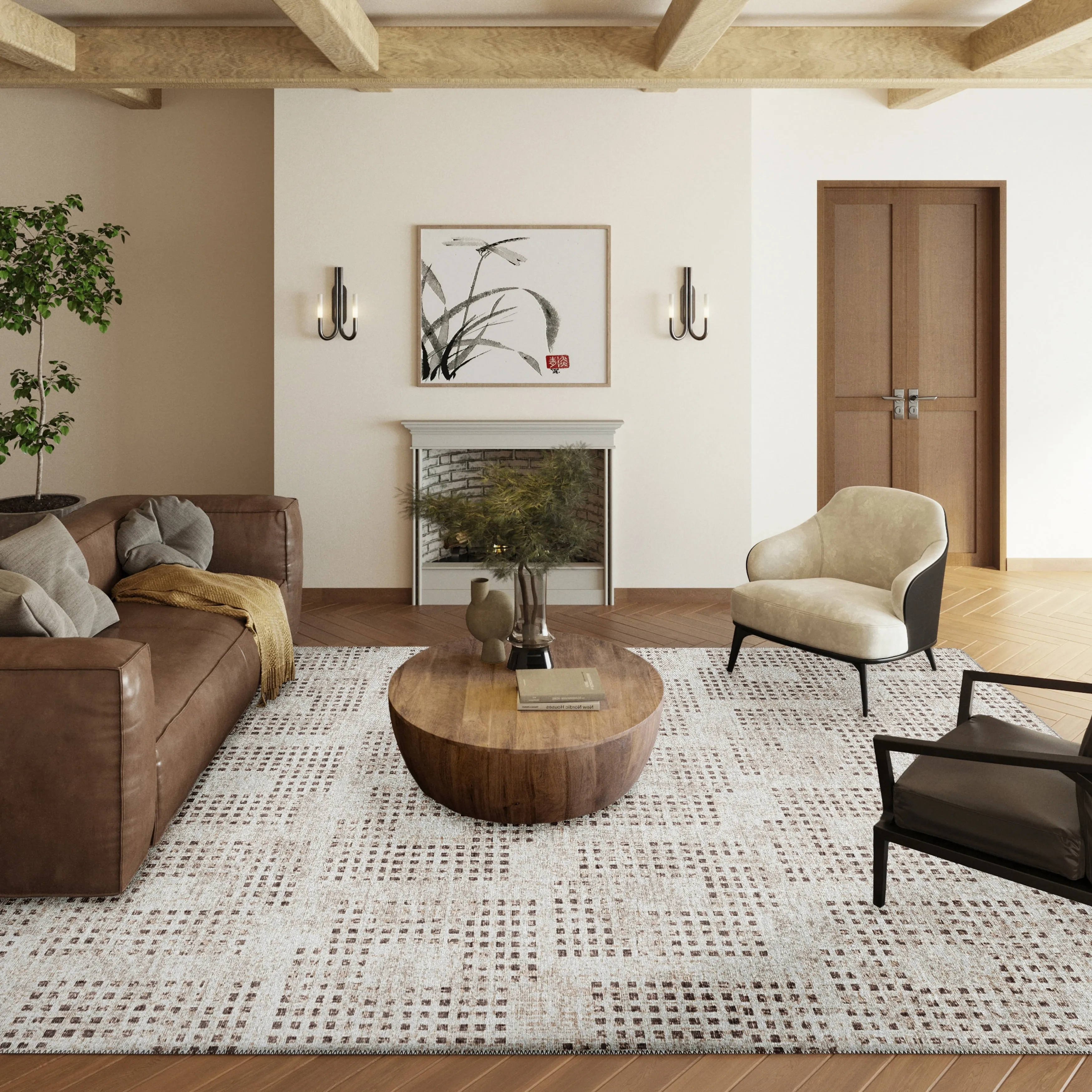 Indoor/ Outdoor Eleanor Modern Houndstooth Washable Rug