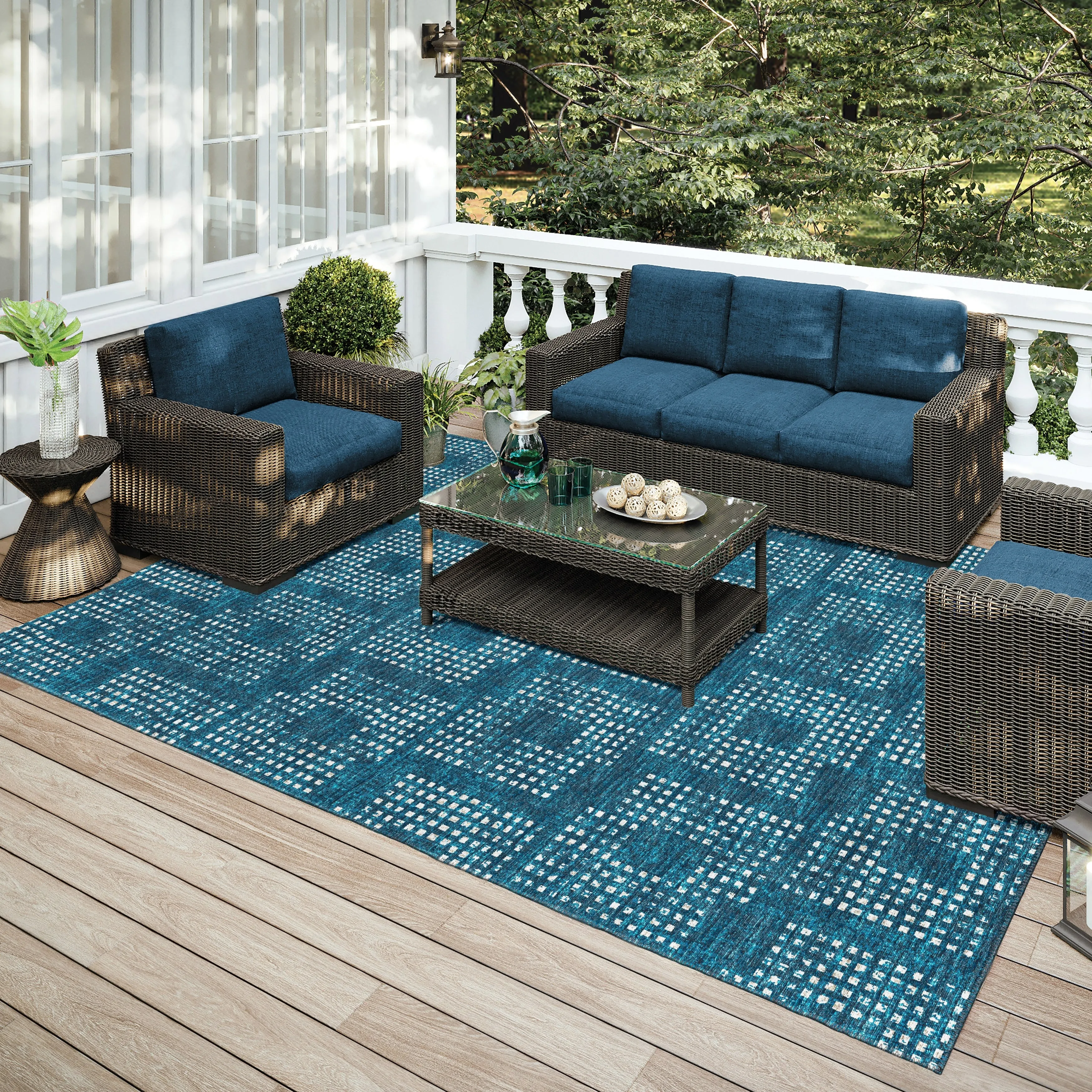 Indoor/ Outdoor Eleanor Modern Houndstooth Washable Rug