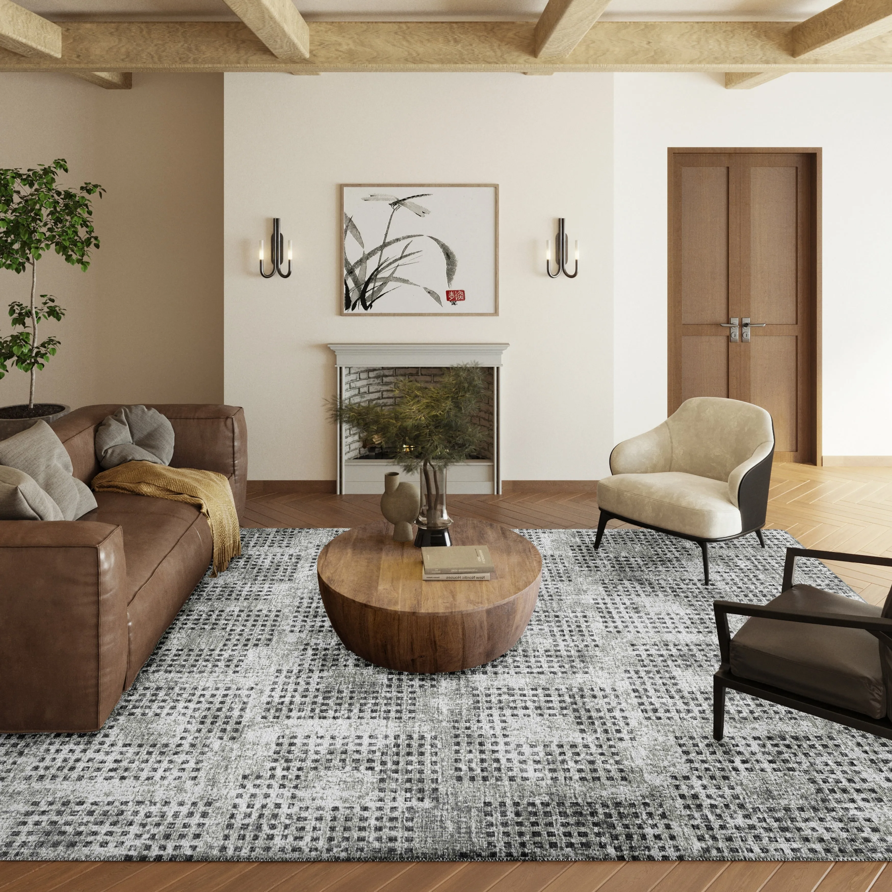 Indoor/ Outdoor Eleanor Modern Houndstooth Washable Rug