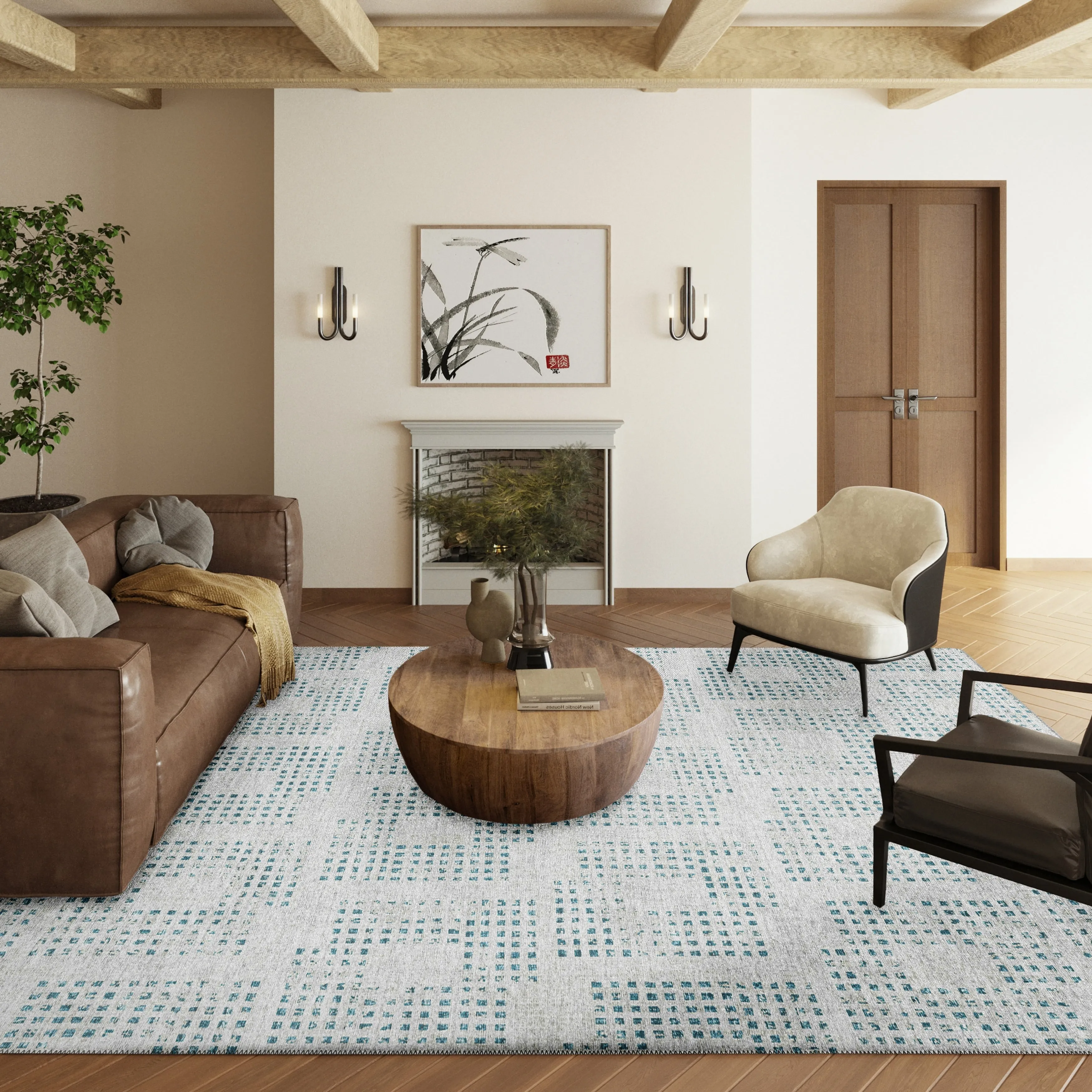 Indoor/ Outdoor Eleanor Modern Houndstooth Washable Rug